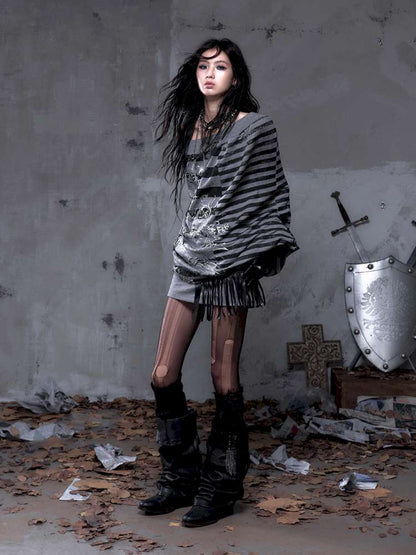 Striped Print Loose Bat Sleeve Dress【s0000014658】