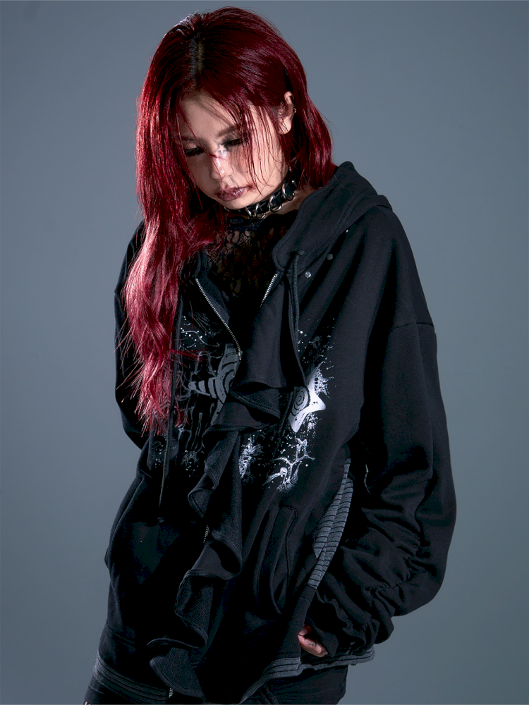 Ruffled Print Hoodie Cardigan【s0000013917】