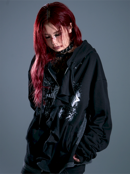 Ruffled Print Hoodie Cardigan【s0000013917】