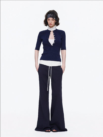 Lyocell Contrast Knitted Top【s0000015923】