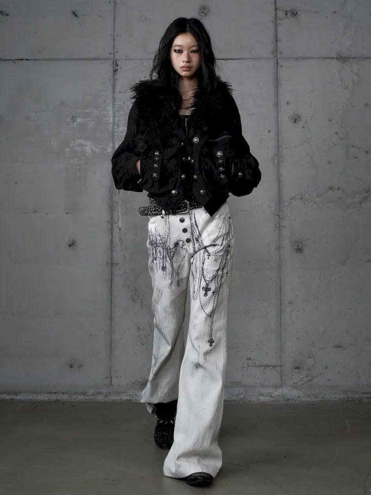 Denim Distressed Wide-Leg Pants【s0000013949】