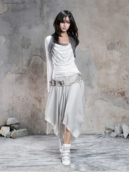 Asymmetrical faux two-piece long-sleeve knit top【s0000014134】