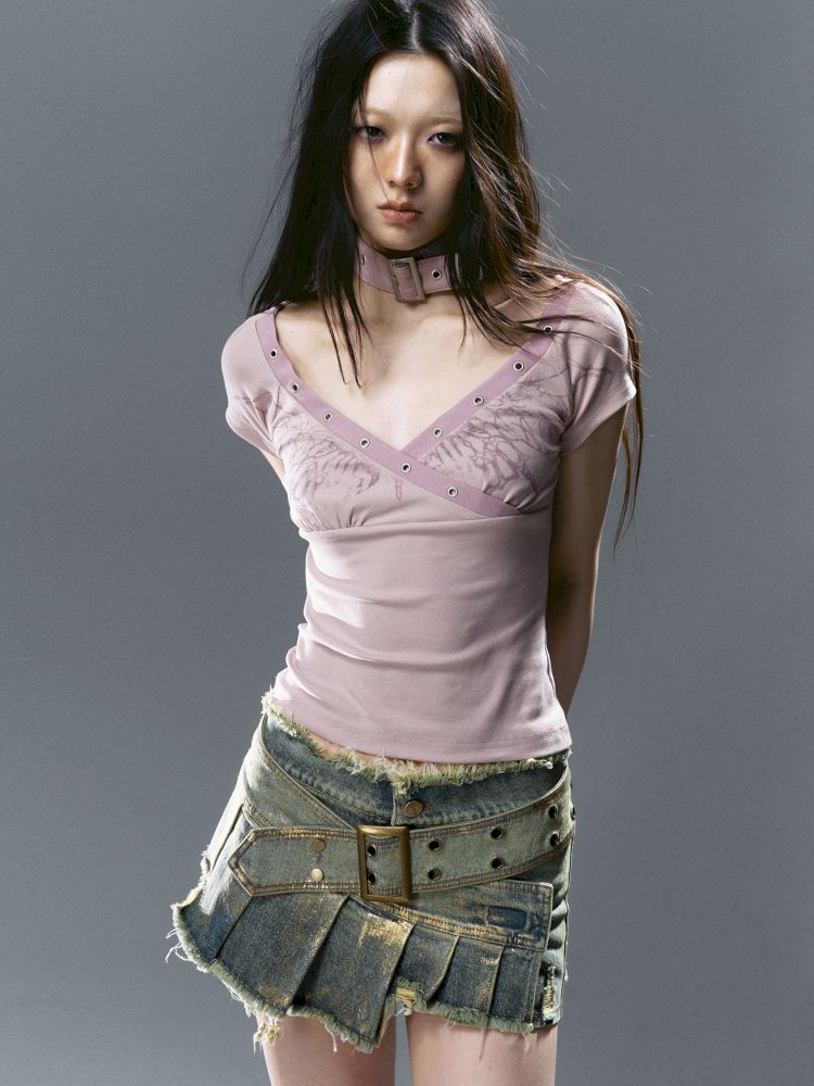 Denim pleated skirt pants【s0000012806】