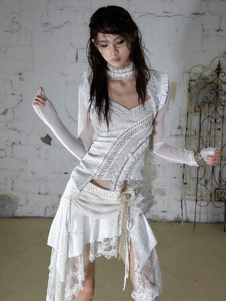 Court Pleated Lace Silk Scarf Waist【s0000016997】