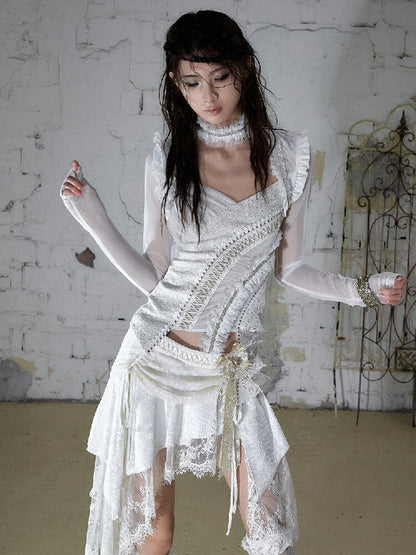 Court Pleated Lace Silk Scarf Waist【s0000016997】