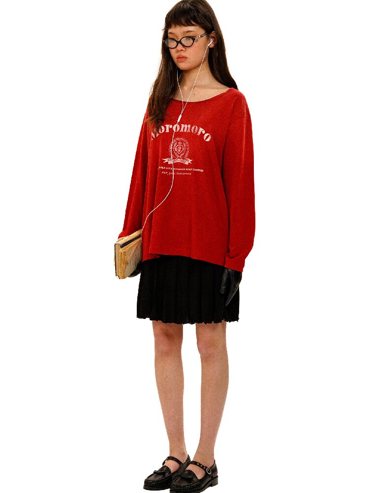 College Emblem Off Shoulder T Shirt【s0000017443】