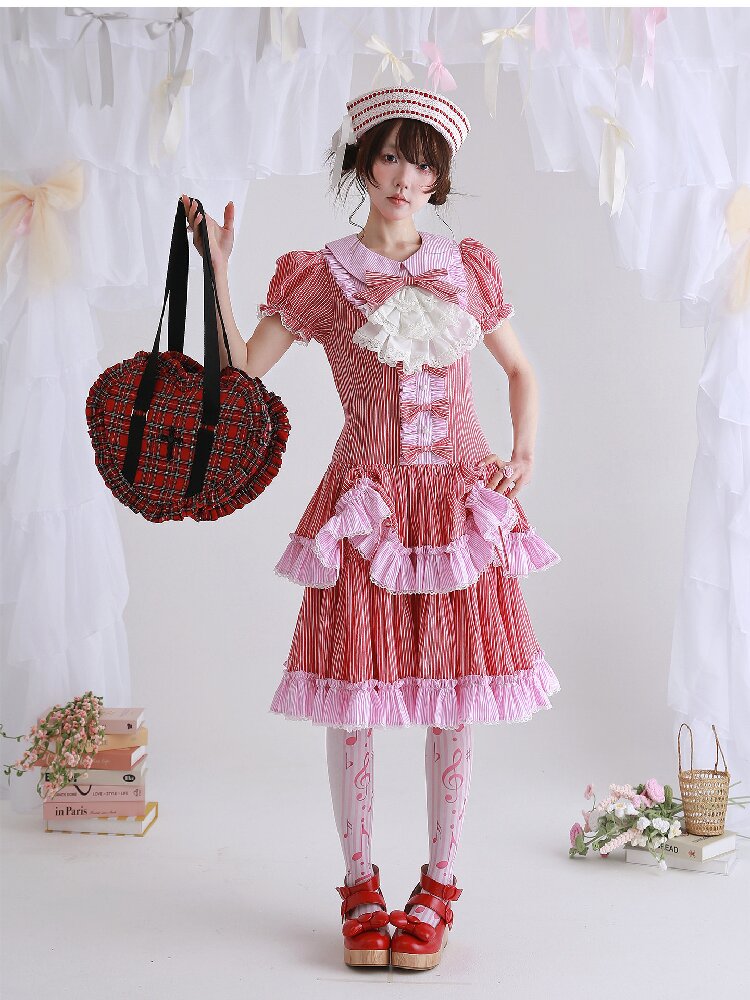 Vintage Red Striped Skirt Dress【s0000016551】