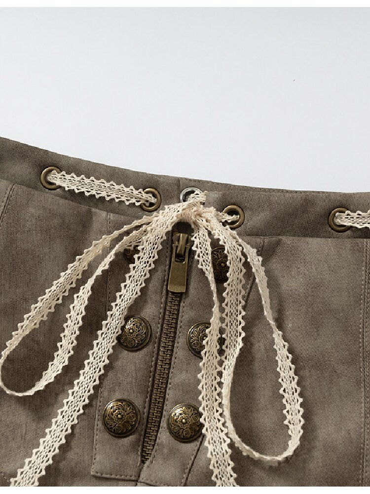 Vintage Court Lace Leather Shorts【s0000017862】