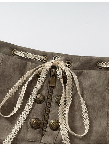Vintage Court Lace Leather Shorts【s0000017862】