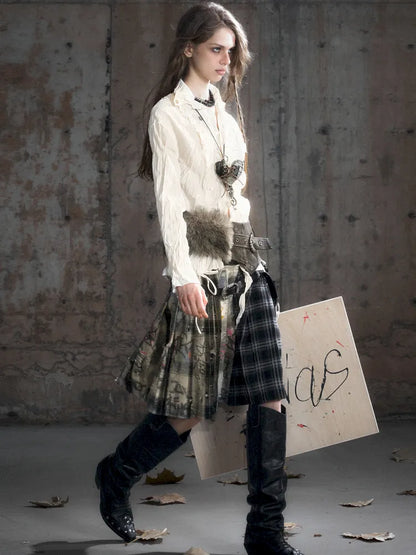 Checkered Belt Pleated Skirt【s0000013962】