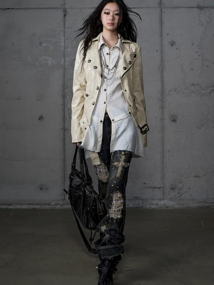 Leather Detachable Long-Sleeved Shirt【s0000014119】