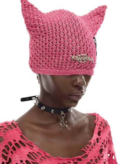 Cat-Eared Concept Little Devil Hole-Pattern Beanie【s0000014010】