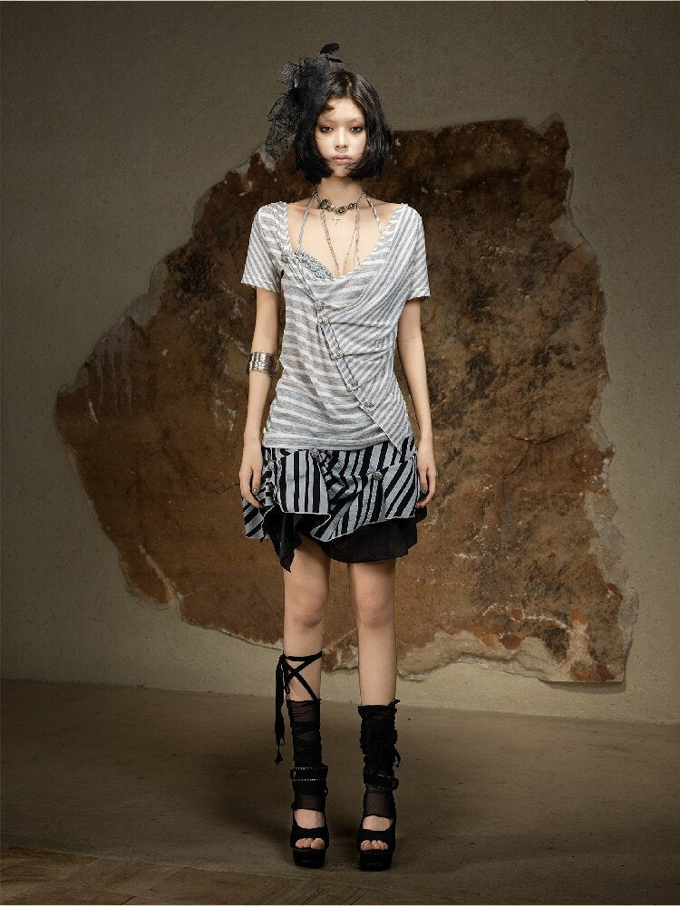 Vintage Punk Irregular Knit T-shirt【s0000016880】