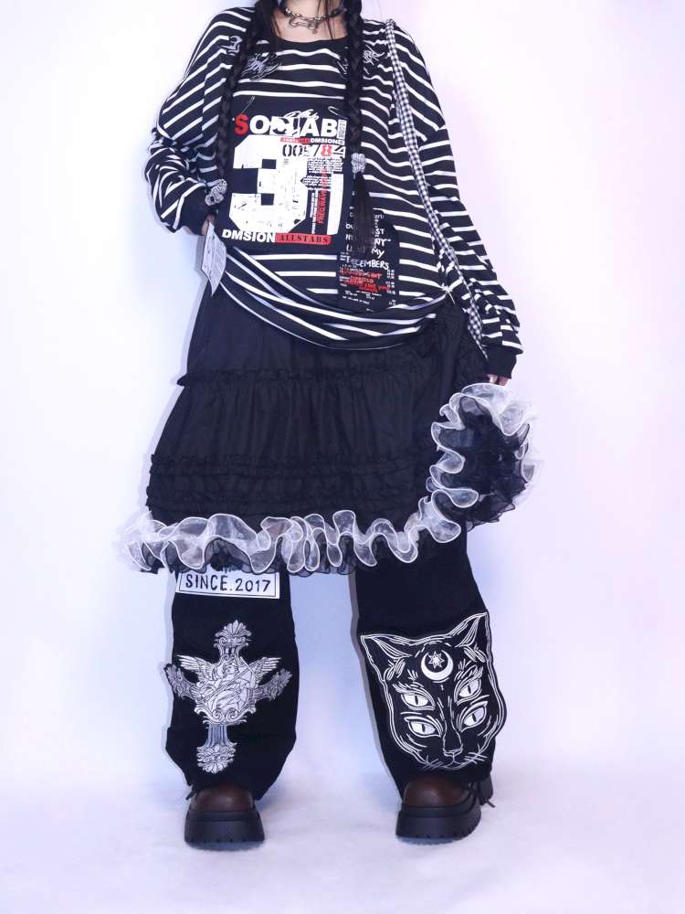 Y2K Punk Print Wide-Leg Jeans【s0000014627】