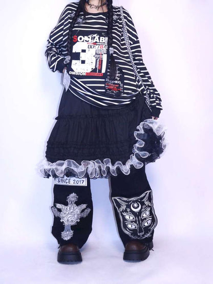 Y2K Punk Print Wide-Leg Jeans【s0000014627】