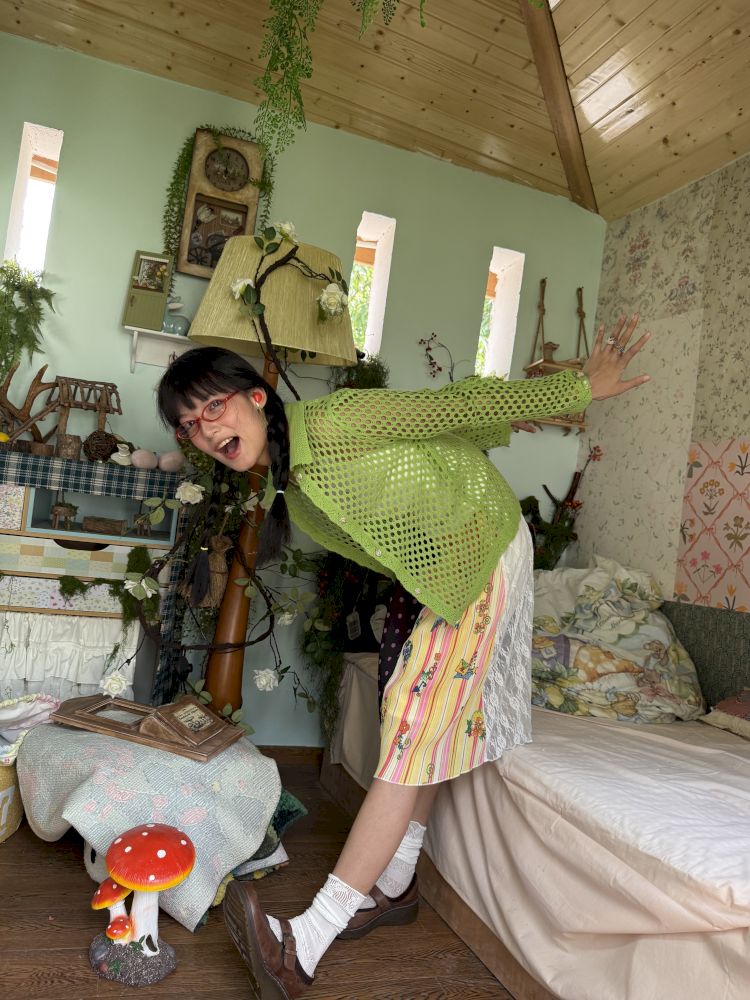 Patchwork lace print polka dot pleated skirt【s0000012769】