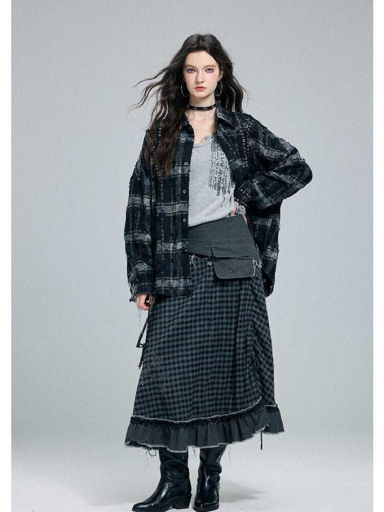 Plaid Strap Torn Long-Sleeved Shirt【s0000016258】