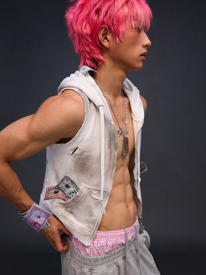 Distressed Vest Jackrt【s0000017489】