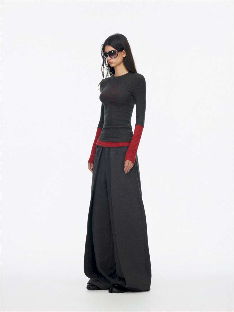 Fake Two-Piece Letter Print Slim Long-Sleeve T-Shirt【s0000014874】