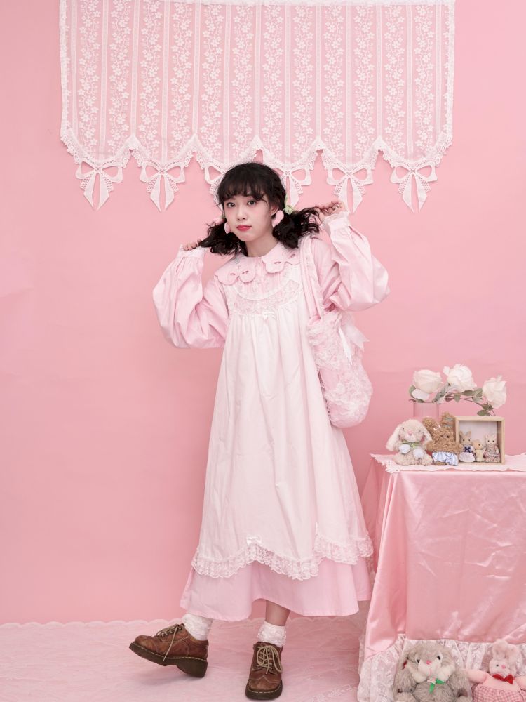 Lace petal hem smocked skirt tank dress【s0000013497】