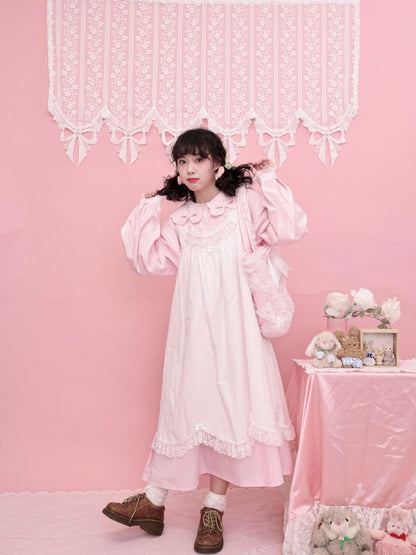 Lace petal hem smocked skirt tank dress【s0000013497】