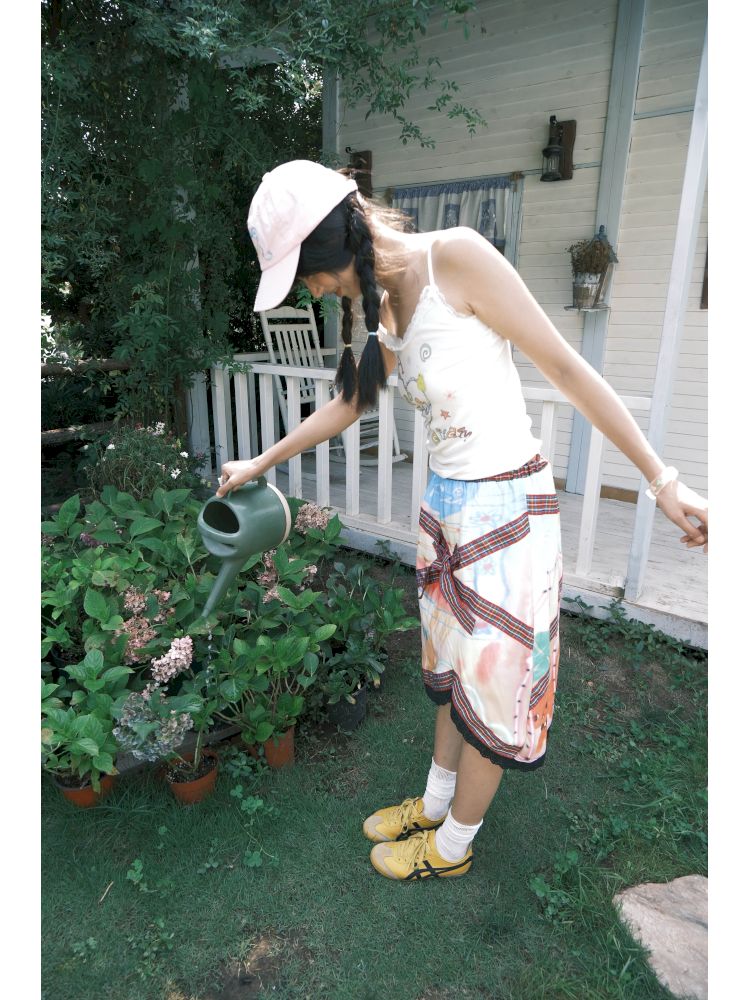 Colorful printed lace trim tank top【s0000012772】