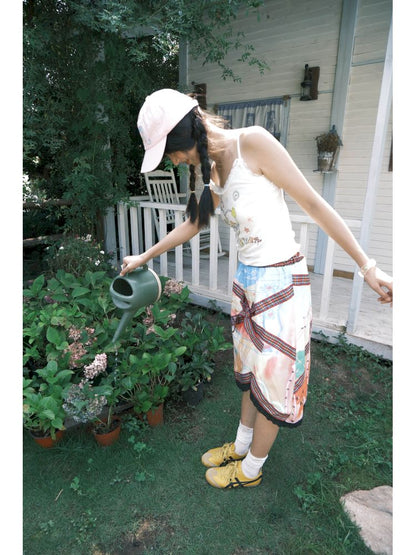 Colorful printed lace trim tank top【s0000012772】