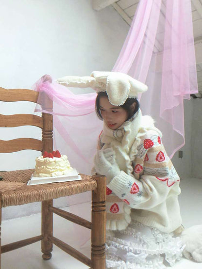 Cream Strawberry Cake Jacquard Scarf【s0000014526】