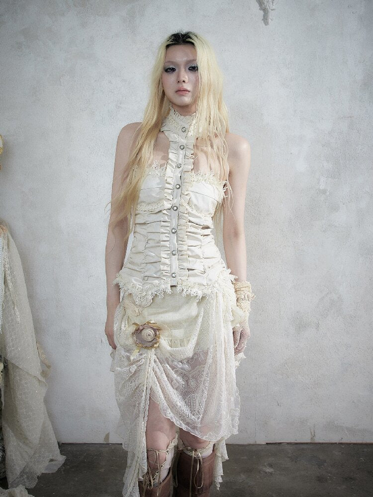 Baroque Lace Patchwork Halter Top【s0000017982】