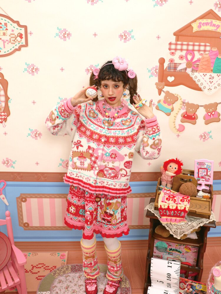 Red Pink Mink Wool Rabbit Cardigan【s0000015572】