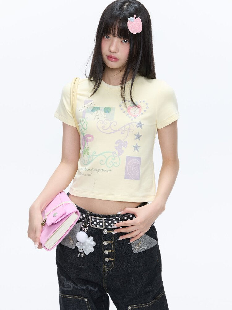 Two Color Vine Slim Short T-Shirt【s0000016407】