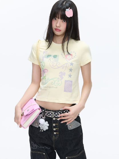 Two Color Vine Slim Short T-Shirt【s0000016407】