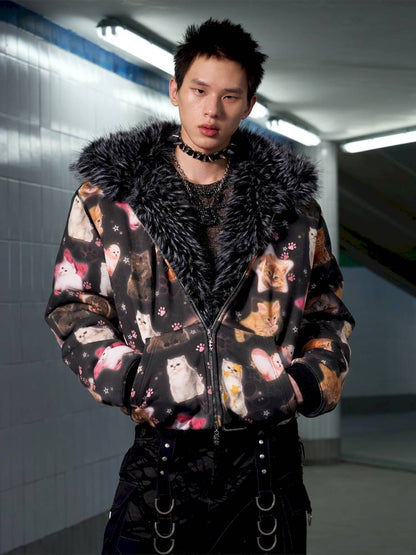Cat Print Reversible Fleece Jacket【s0000014414】