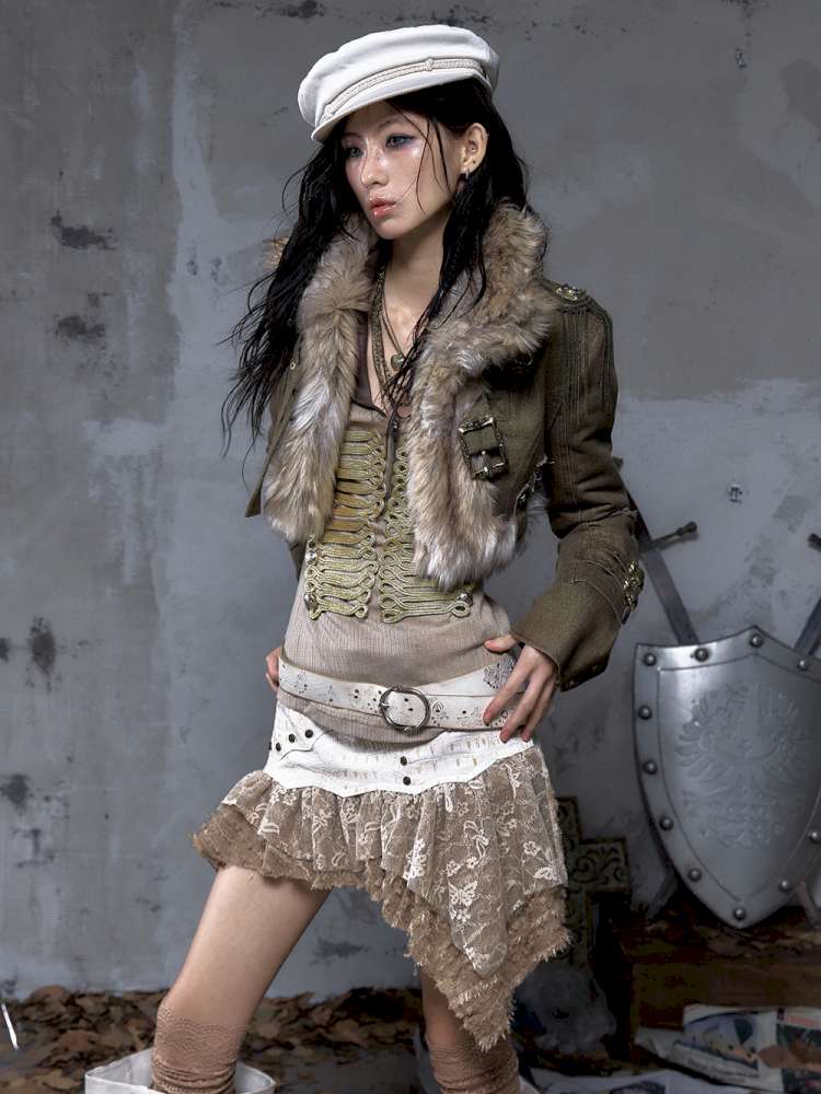 Washed Ripped Gold Filigree Denim Coat【s0000014653】