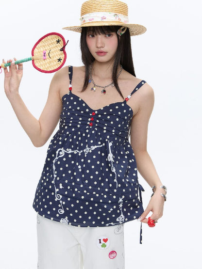 Summer Navy Blue Polka Dot Top【s0000016395】