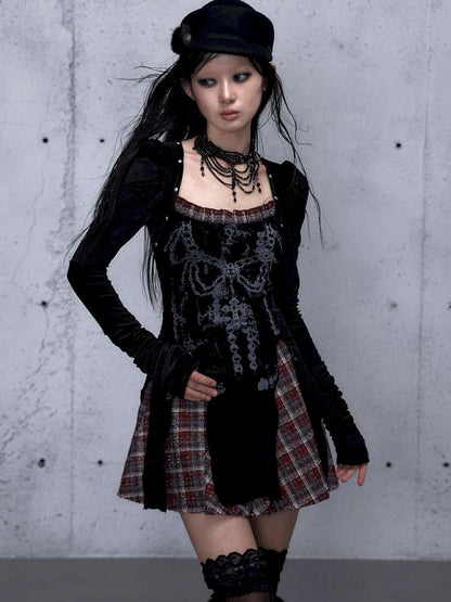 Vintage Baroque Velvet Check Dress【s0000014935】