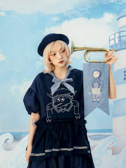 Navy Blue Layered Vest Apron【s0000014156】