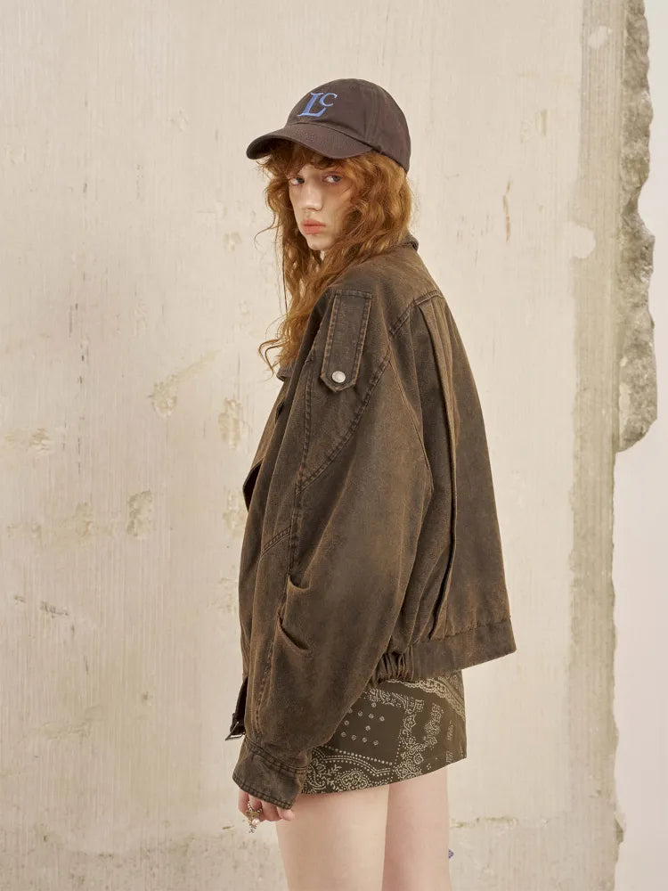 Padded Collar Patchwork Washed Denim Jacket【s0000014069】