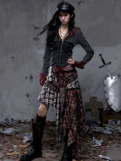 Patchwork Plaid Shirt Dress Skirt【s0000014473】