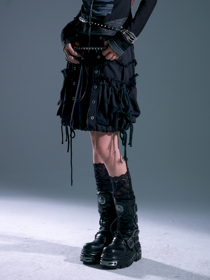 3D Pocket Frayed Hem Puffy Skirt【s0000013918】