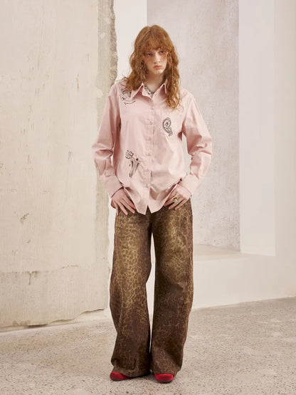Cashew Flower Embroidered Long-Sleeve Shirt Blouse【s0000014058】