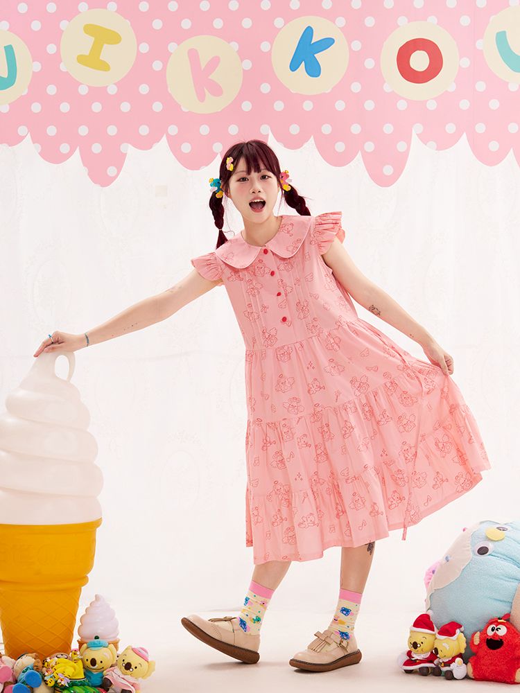Animal Angel Fly Sleeve Pink Dress【s0000013188】