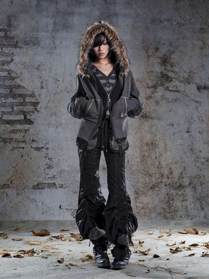 Lantern Sleeve Hooded Sweatshirt Jacket【s0000014493】