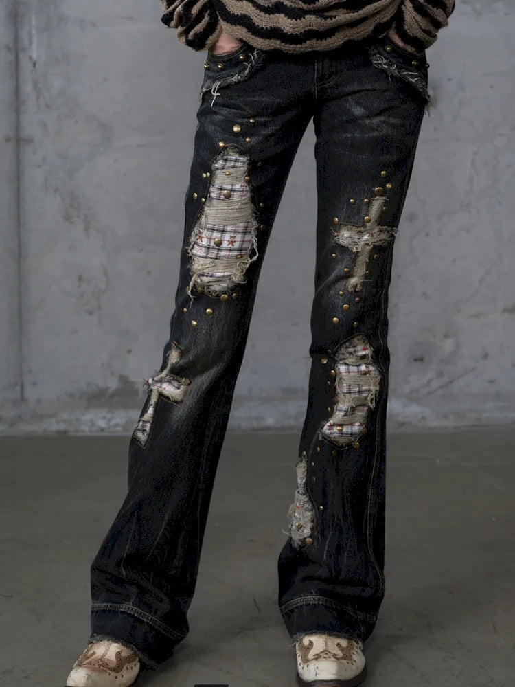 Distressed Straight-Leg Slim-Fit Jeans【s0000013946】