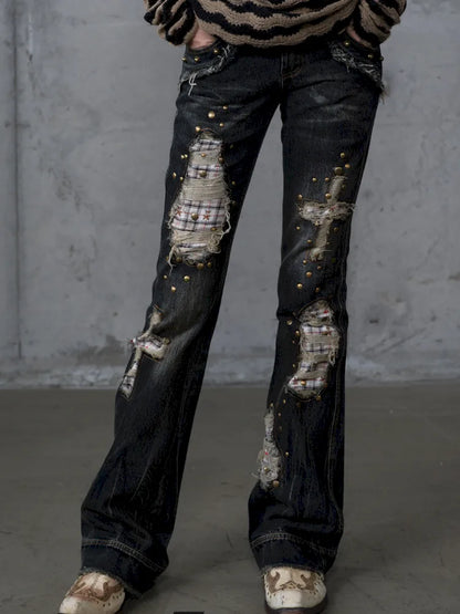 Distressed Straight-Leg Slim-Fit Jeans【s0000013946】