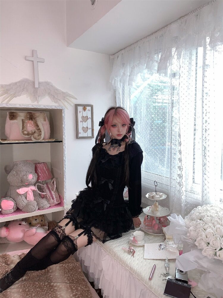Multi-Layer Lace Bow Long Sleeve Shirt【s0000018533】