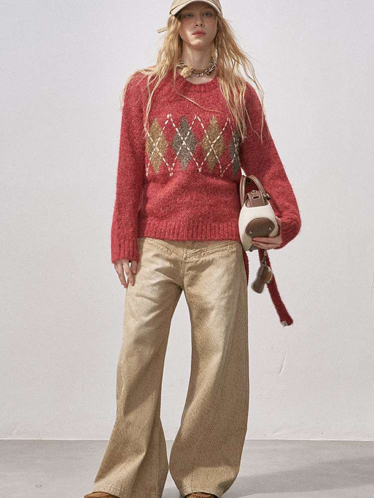 Diamond Plaid Knit Sweater Pants【s0000015072】