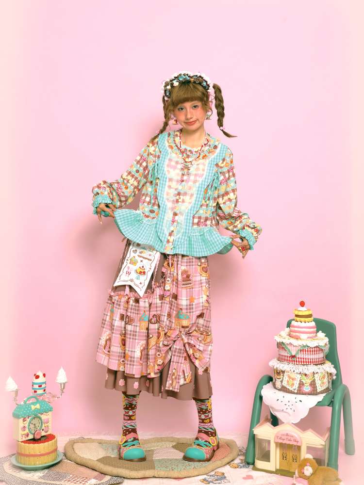 Embroidered Patch Design Bow Elastic Waist Skirt【s0000014515】