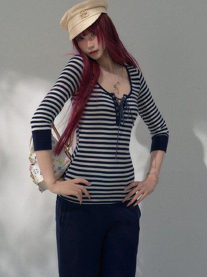 Striped Drawstring Base Layer Set【s0000019259】