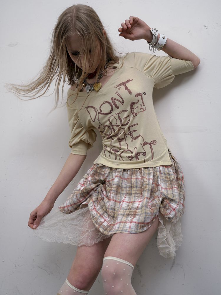 Bubble Sleeve Stretch Short Sleeve T-Shirt【s0000012617】